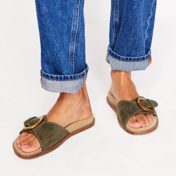 Boden Hardware Mule Footbed Sandal, Deep Olive, Sz 41 (9.5) NEW - Picture 2 of 9